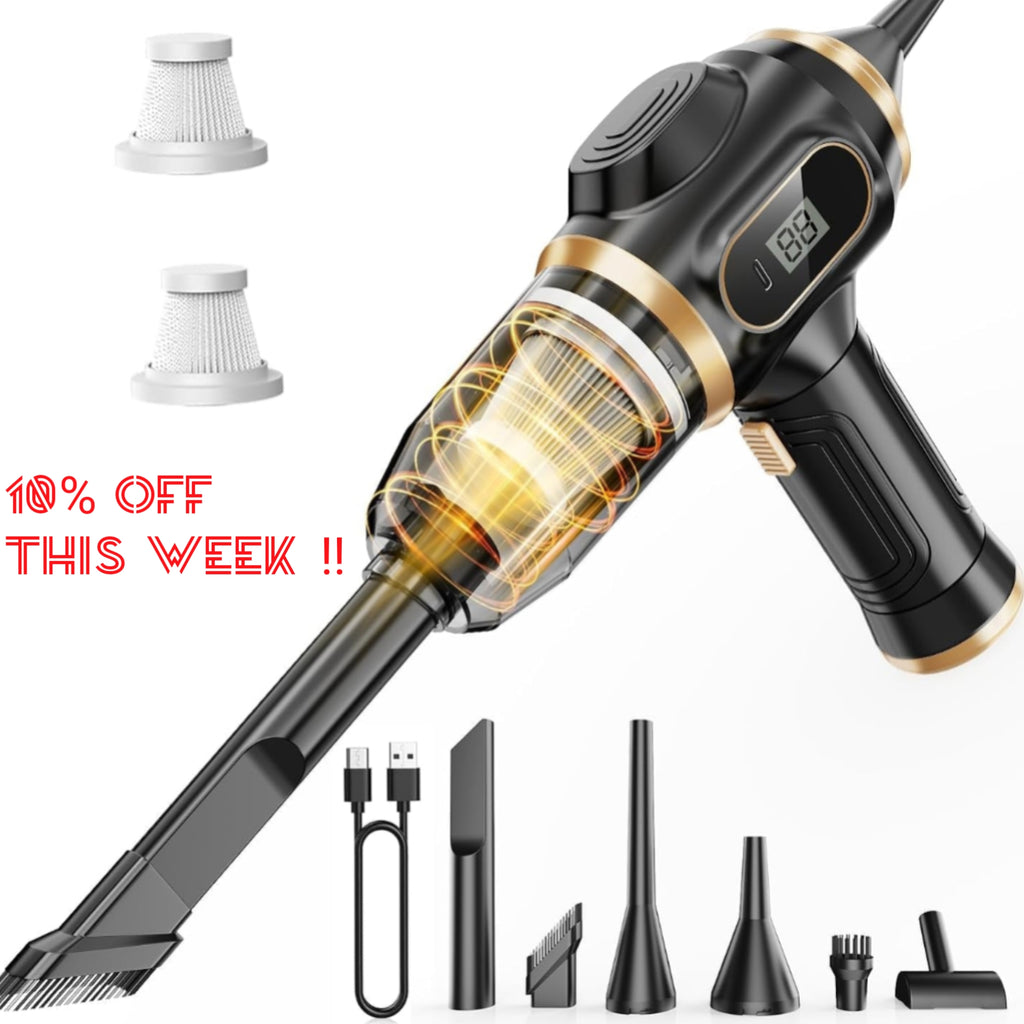 Portable Car Vacuum Cordless Mini Handheld Vacuums Cleaner | Rechargeable with LCD Display and Multi-Nozzles, High Power Hand Held Cleaners for Car, Home, Office, Sofa, Pet Hair,Keyboard