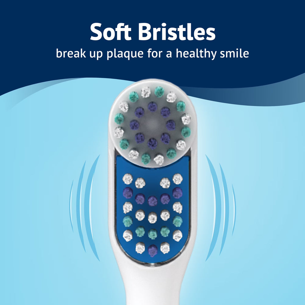 Advanced Dual Action Battery-Powered Electric Toothbrush with 2 Replacement Heads, White