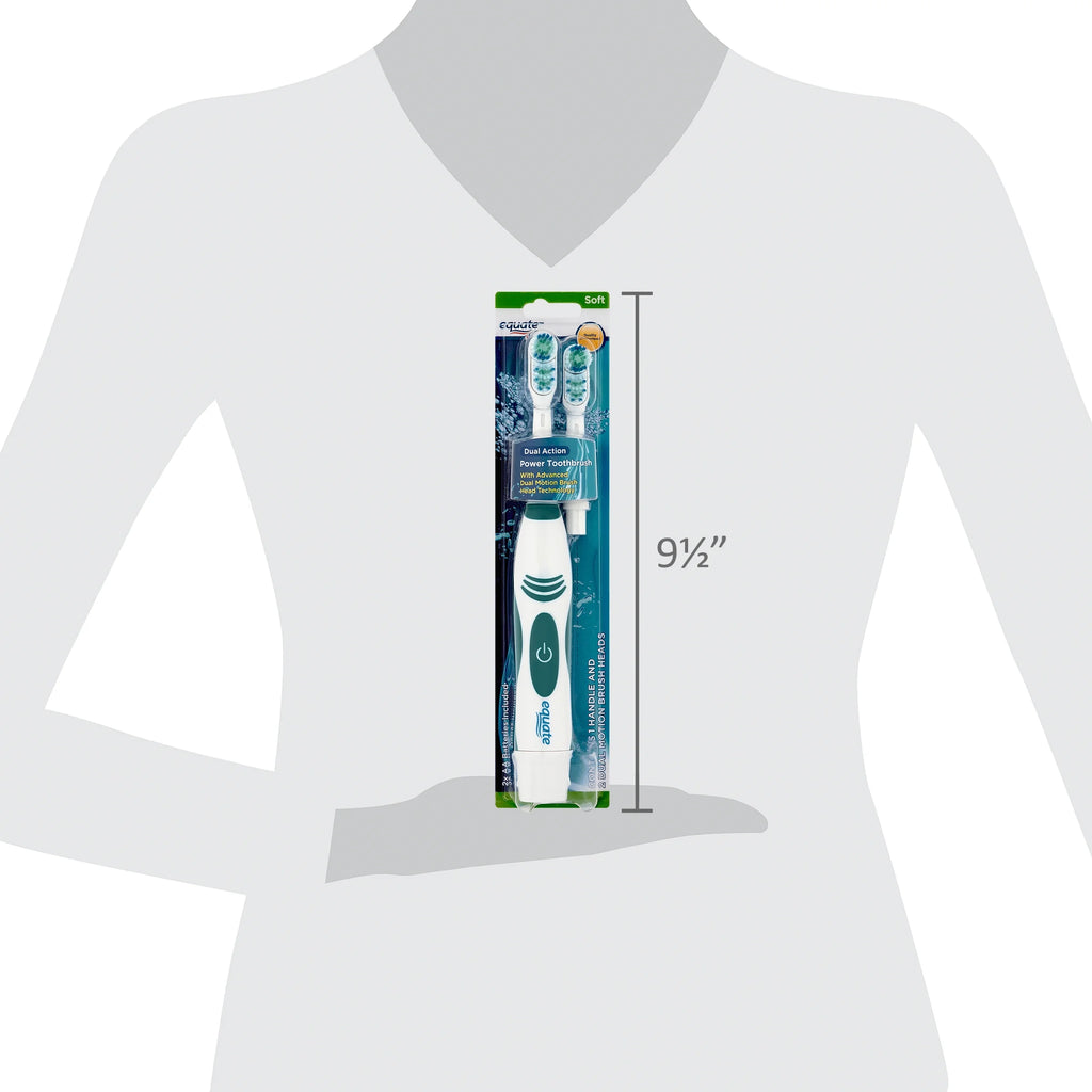 Advanced Dual Action Battery-Powered Electric Toothbrush with 2 Replacement Heads, White