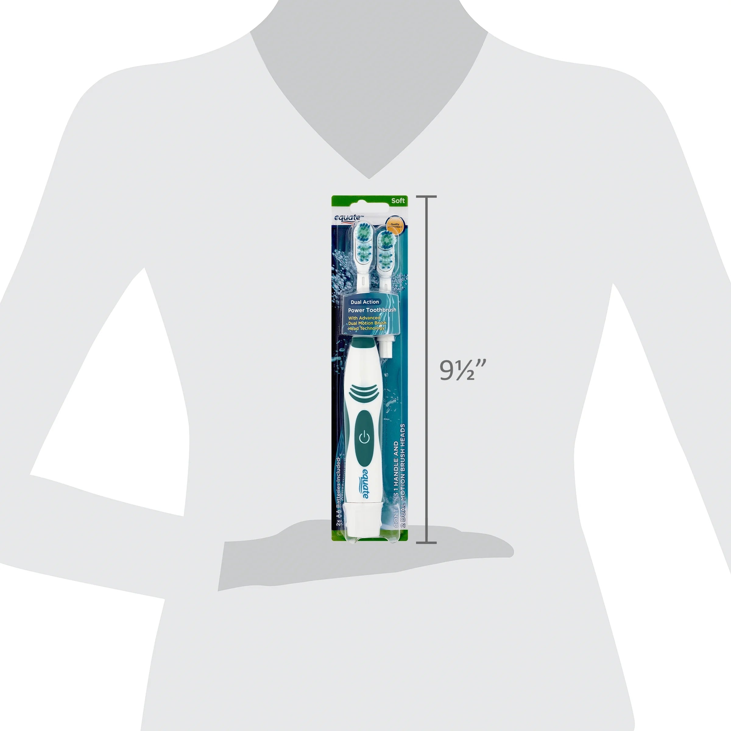 Advanced Dual Action Battery-Powered Electric Toothbrush with 2 Replacement Heads, White
