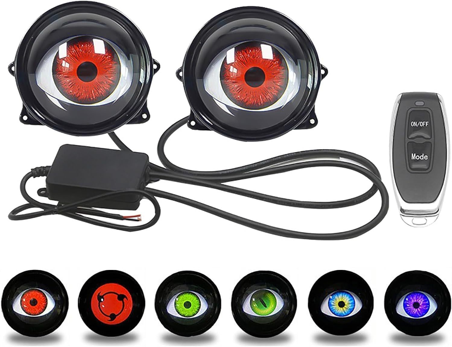 Dynamic Big Eye Ball Fog Lights, LED Adjustable Color 12V Devil Eyes with Lens Light up Big Eyeball Lights for Car for Any Car Model (2Pcs) Lens Style