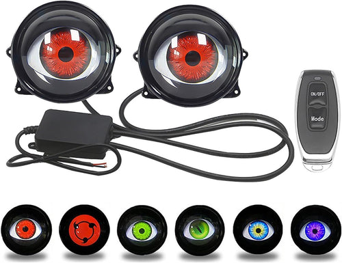 Dynamic Big Eye Ball Fog Lights, LED Adjustable Color 12V Devil Eyes with Lens Light up Big Eyeball Lights for Car for Any Car Model (2Pcs) Lens Style