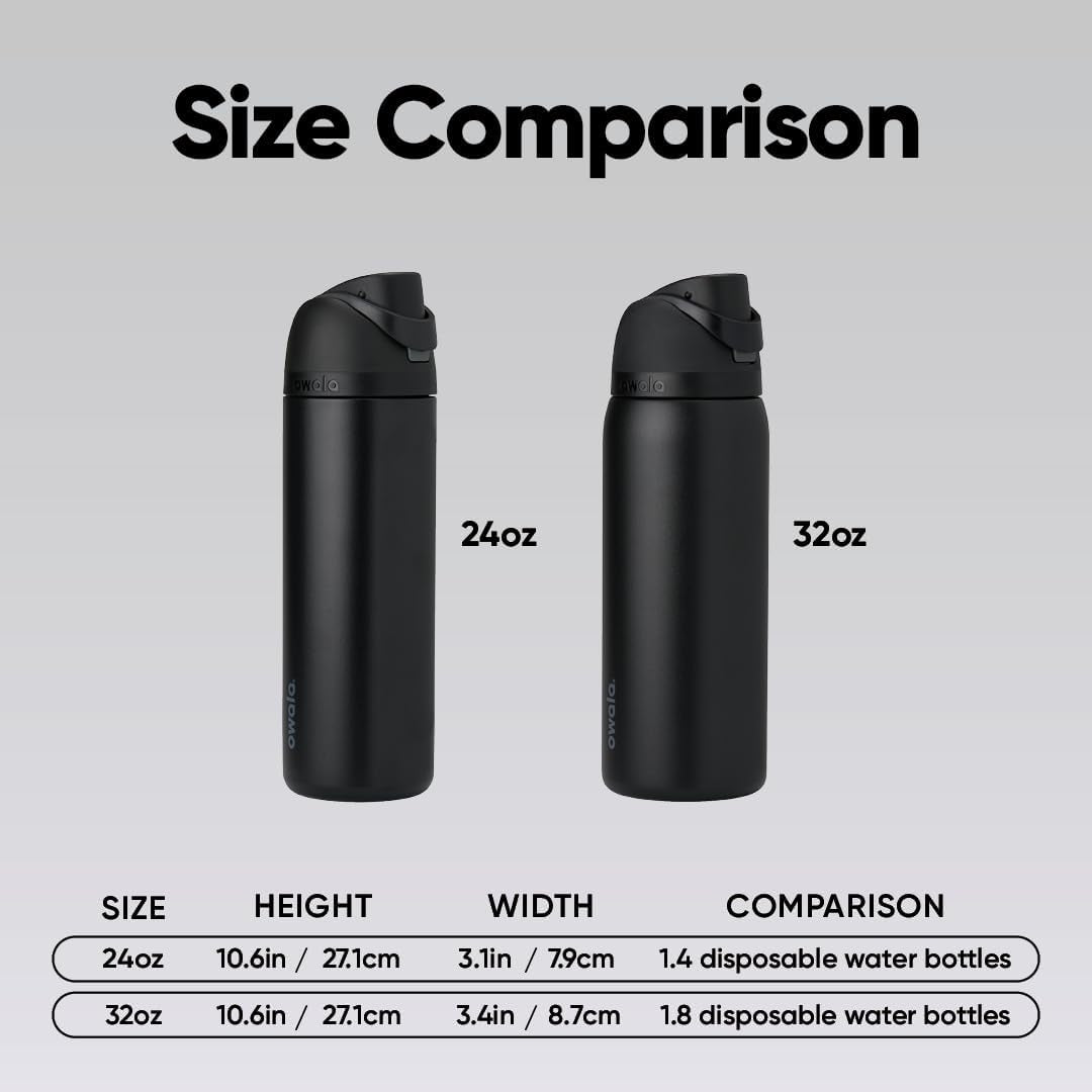 Owala Freesip Stainless Steel Water Bottle 24 Oz Very, Very Dark