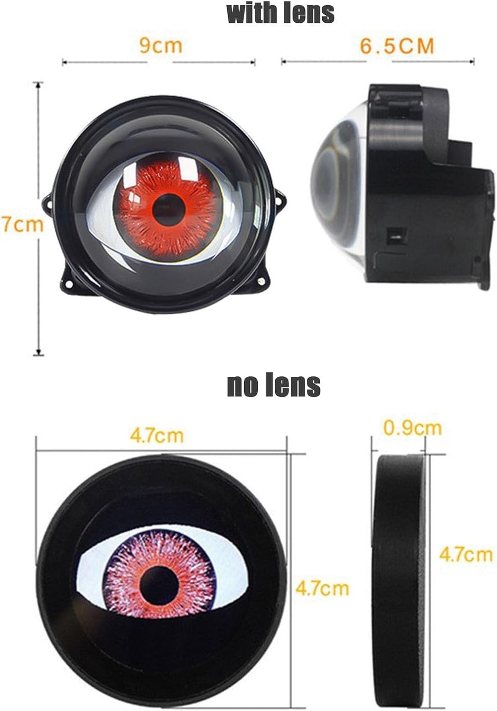 Dynamic Big Eye Ball Fog Lights, LED Adjustable Color 12V Devil Eyes with Lens Light up Big Eyeball Lights for Car for Any Car Model (2Pcs) Lens Style