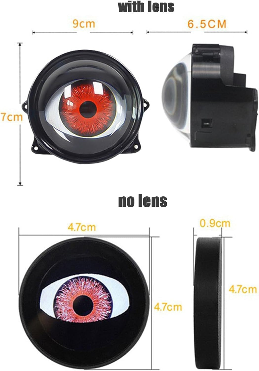 Dynamic Big Eye Ball Fog Lights, LED Adjustable Color 12V Devil Eyes with Lens Light up Big Eyeball Lights for Car for Any Car Model (2Pcs) Lens Style