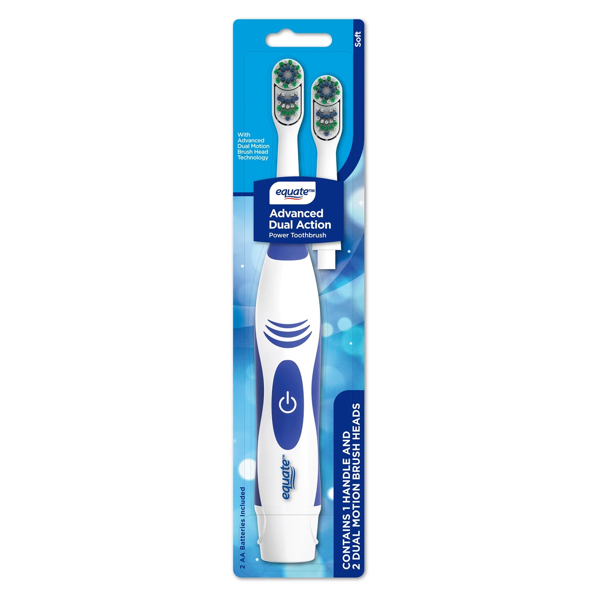 Advanced Dual Action Battery-Powered Electric Toothbrush with 2 Replacement Heads, White