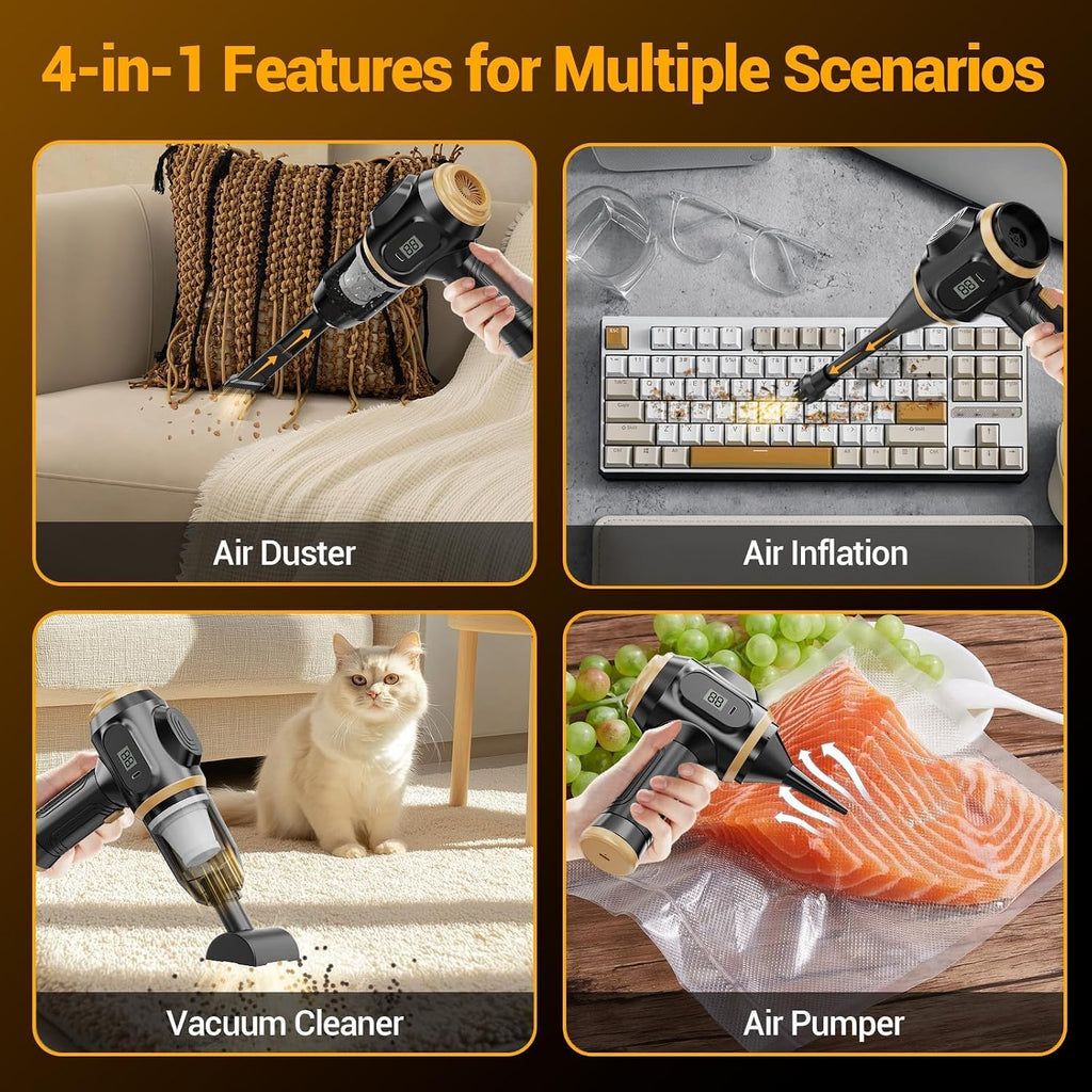 Portable Car Vacuum Cordless Mini Handheld Vacuums Cleaner | Rechargeable with LCD Display and Multi-Nozzles, High Power Hand Held Cleaners for Car, Home, Office, Sofa, Pet Hair,Keyboard