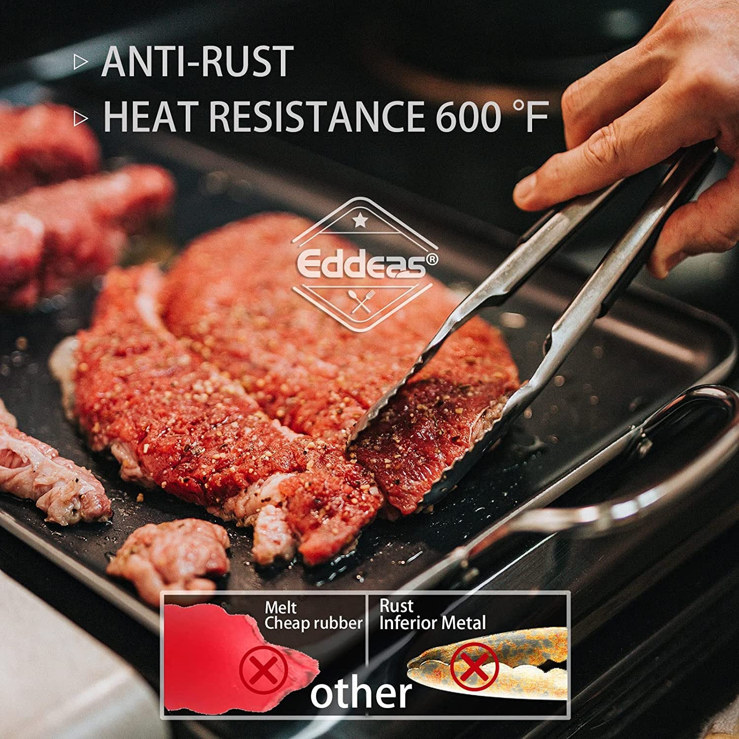 Tongs for Cooking up to 600 °F Metal Kitchen Tongs 3PCS 7,9,12 Inch | Heat Resistant 600 Degrees Stainless Steel,Heavy Duty Metal Locking Tong for Food,Salad and BBQ Dishwasher Safe