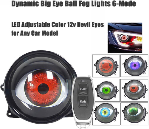 Dynamic Big Eye Ball Fog Lights, LED Adjustable Color 12V Devil Eyes with Lens Light up Big Eyeball Lights for Car for Any Car Model (2Pcs) Lens Style