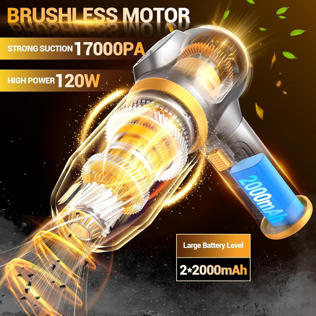 Portable Car Vacuum Cordless Mini Handheld Vacuums Cleaner | Rechargeable with LCD Display and Multi-Nozzles, High Power Hand Held Cleaners for Car, Home, Office, Sofa, Pet Hair,Keyboard